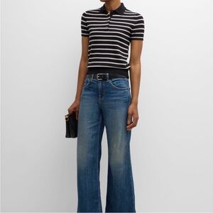 NWT Nili Lotan Black and White Striped Cashmere Polo Top Small
